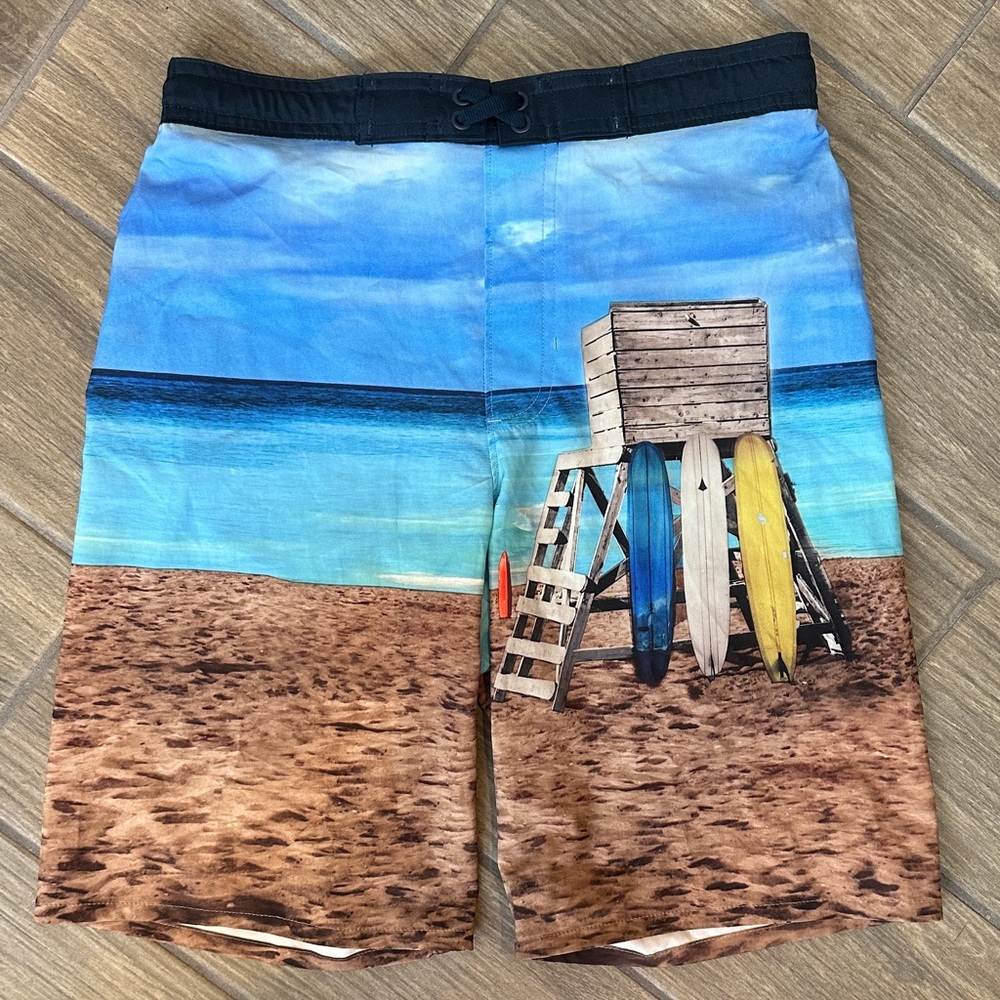 Wonder Nation Boys Beach Scene Board Shorts, Size 14/16.